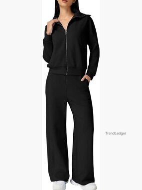 Black Wide-Leg Track Joggers for Women
